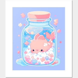 Adorable Anime Style Fish in a Glass Jar - Cute Aquatic Art Posters and Art